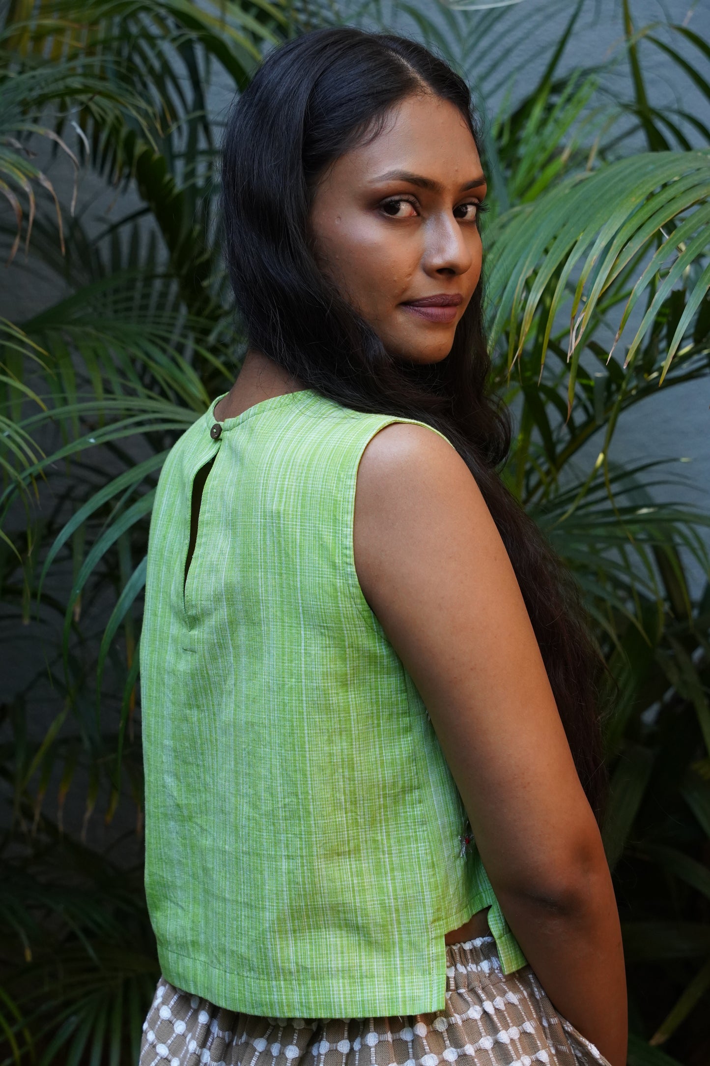 Parijata green checks cotton crop top