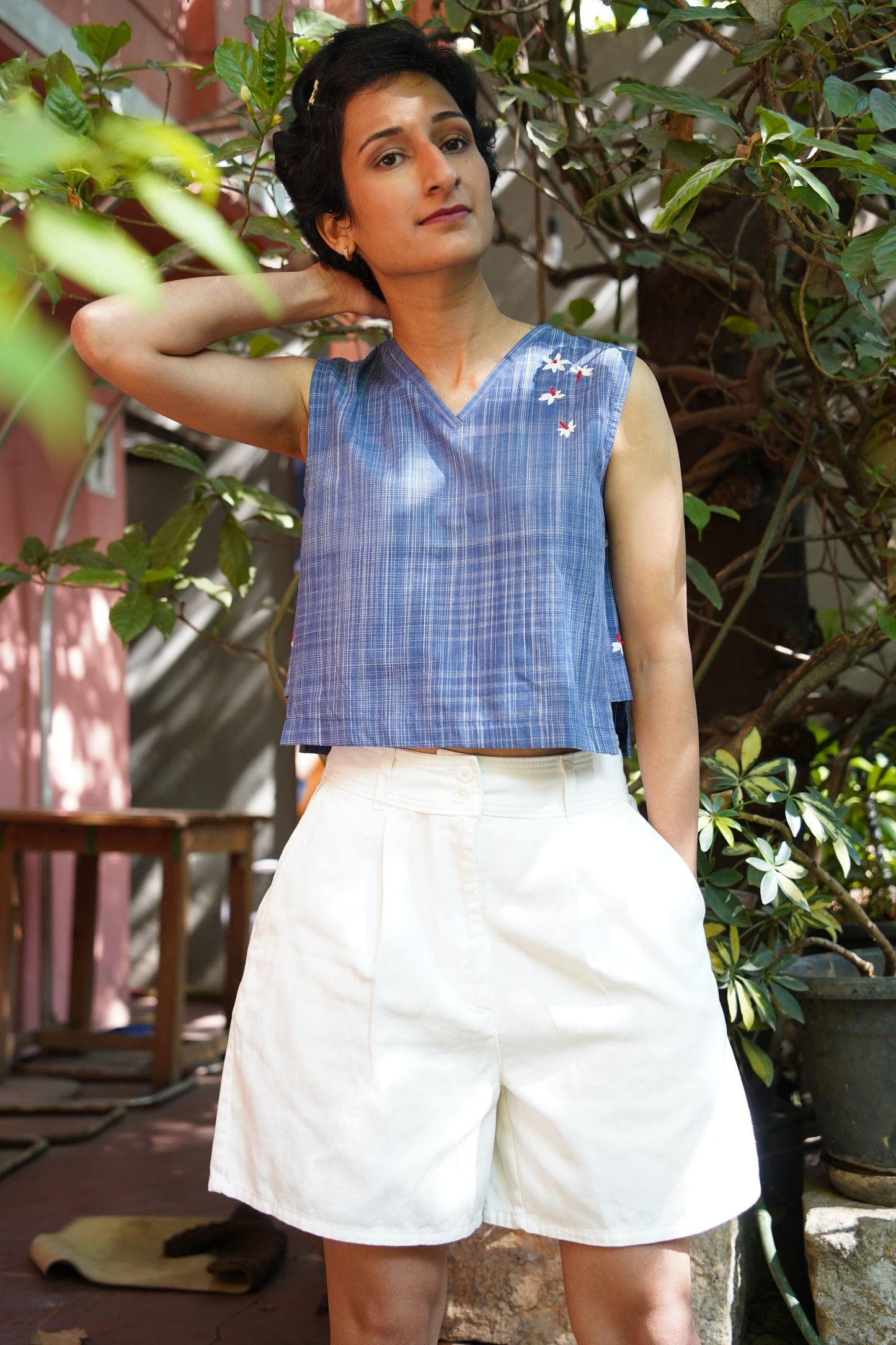 Parijata cotton checks crop top