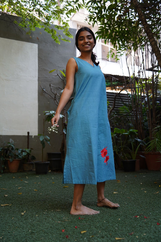 Chembarathi teal cotton A line dress