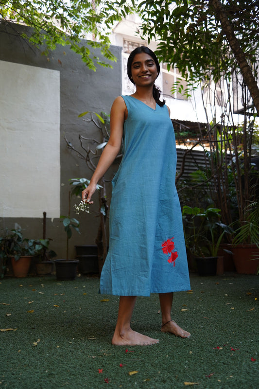Chembarathi teal cotton A line dress