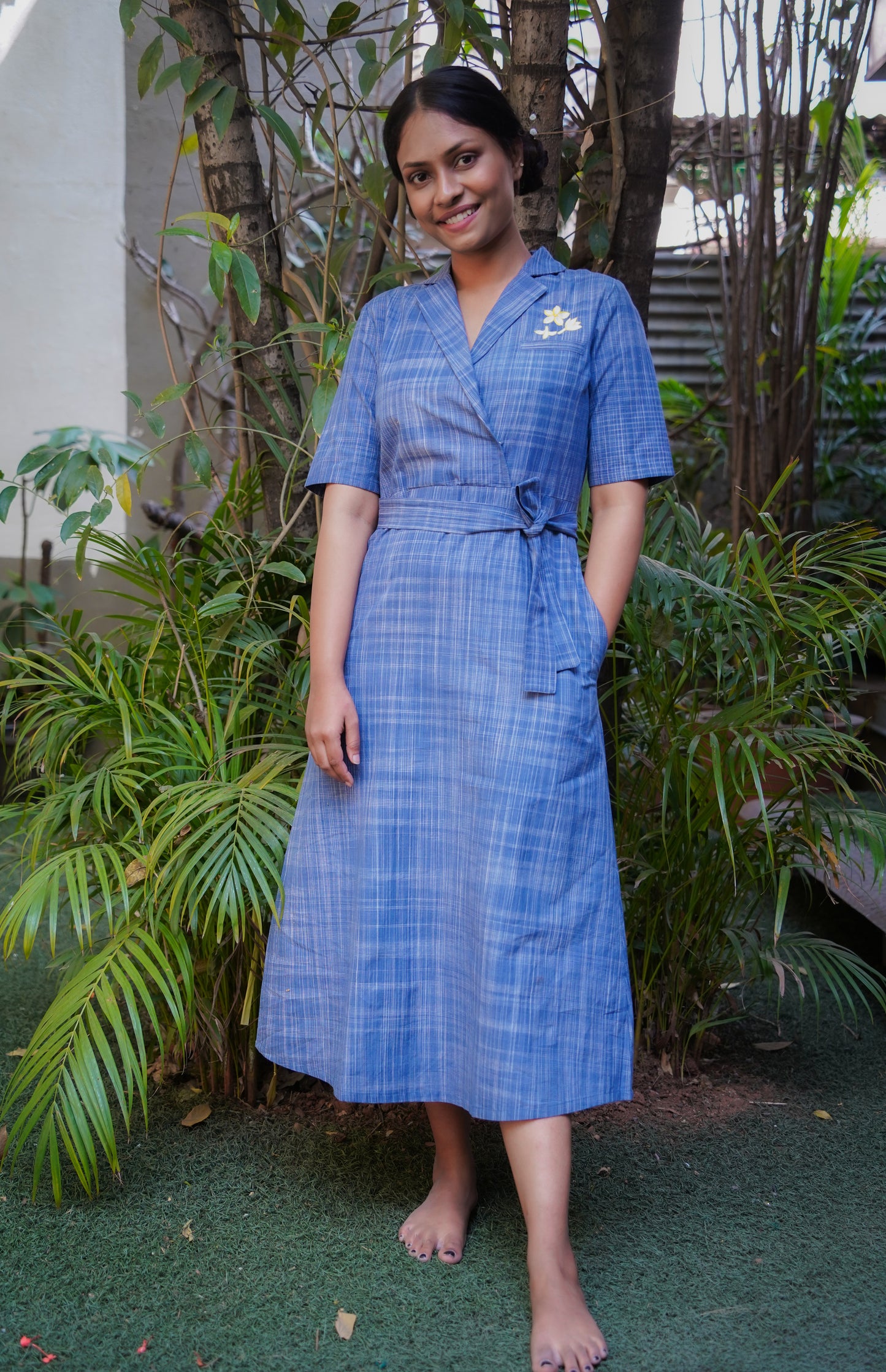 Wrap me up blue checks cotton dress