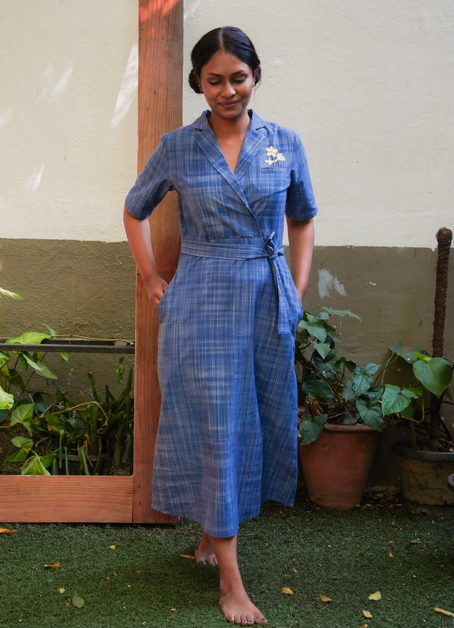 Wrap me up blue checks cotton dress