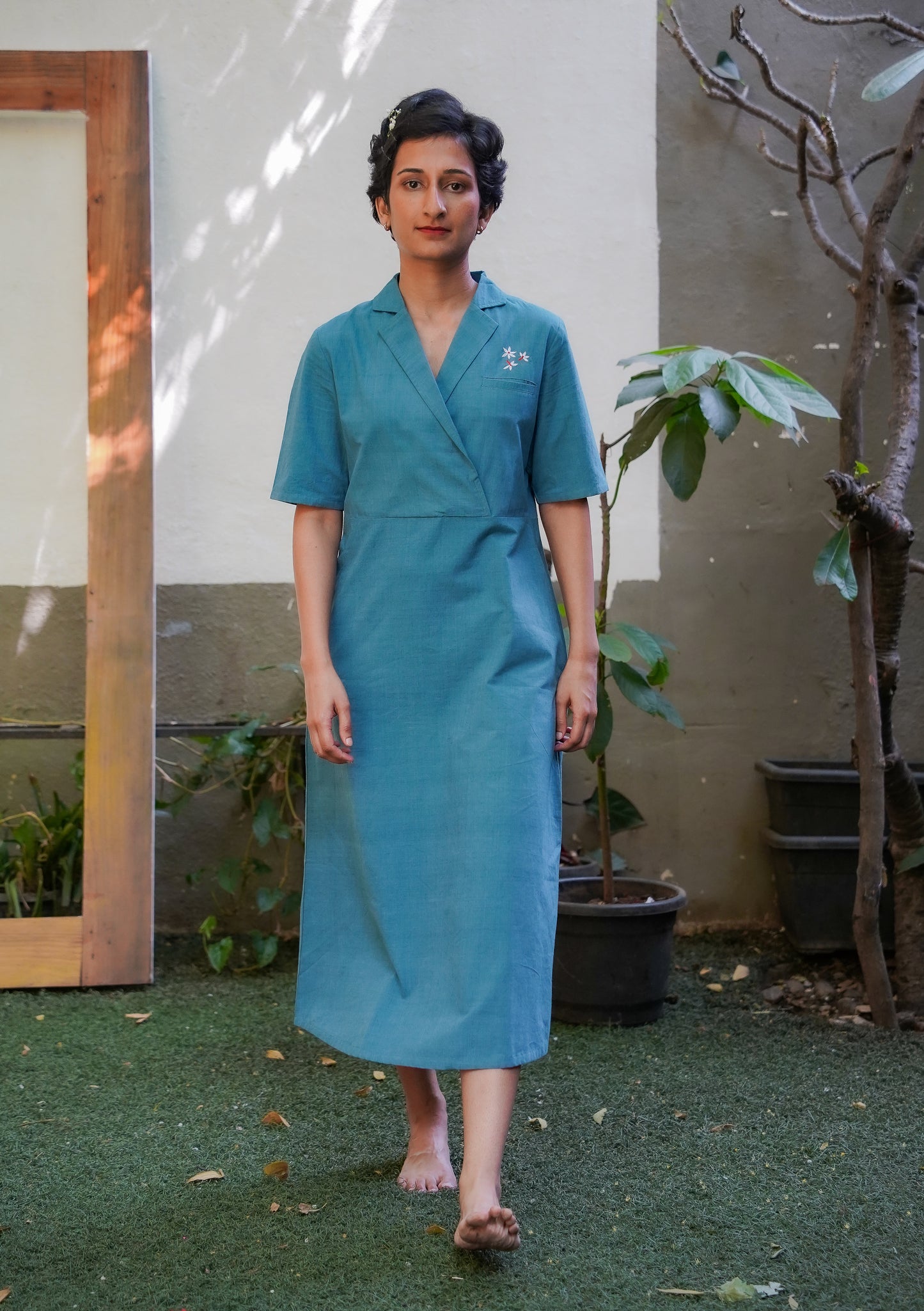 Wrap me up teal cotton dress